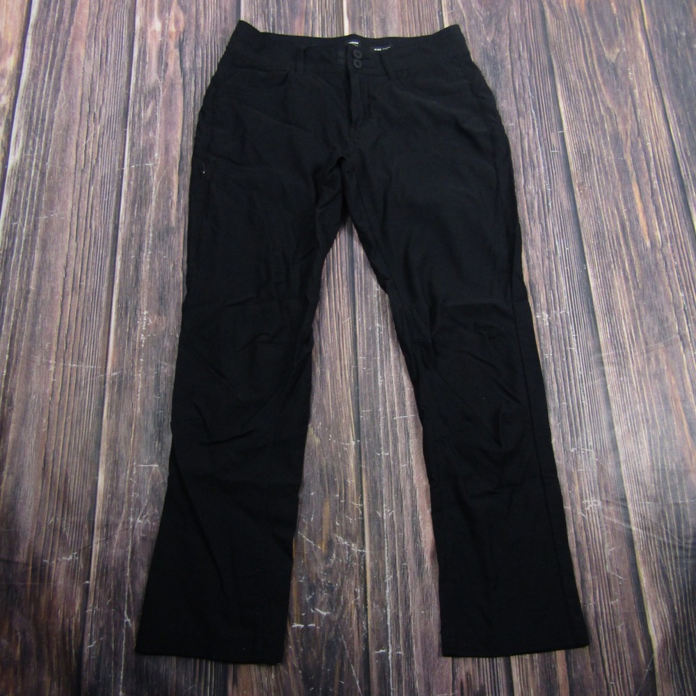 prAna Straight Fit Pants Women 6/SH Black Recycled Nylon Hiking Trousers